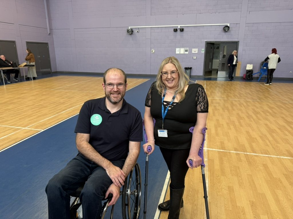 Mat Richards with Councillor Carla Thomas at the Netherton Disability Access and Sports Roadshow